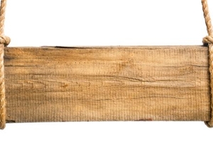 blank wooden sign hanging on rustic ropes