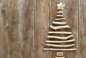 A Christmas tree made from drift wood.