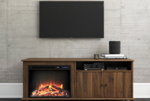 dark TV stand with built in fireplace