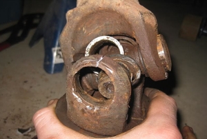 A worn U-joint in need of replacement.