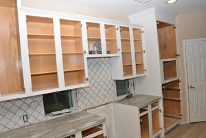 Unfinished row of cabinets
