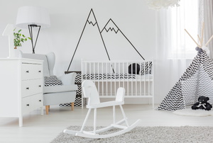 Wall decals that look like a mountain.