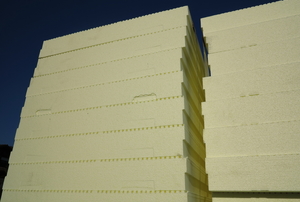 Stacks of foam board.