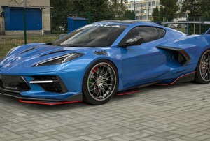 A blue car.