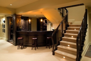 Carpet in a basement.