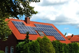 solar panels on a red roof