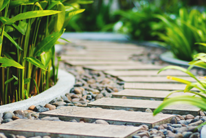 A walkway with pavers.