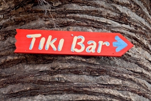 Tiki bar sign on tree