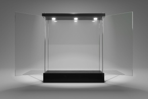 A glass display case.