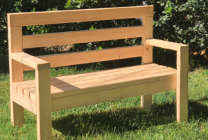 A slatted bench.