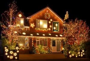 A house with an impressive array of Christmas lights.