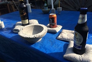 A table setting made of concrete.