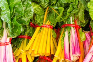Swiss chard in a row.