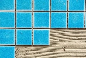 blue tile on concrete