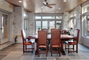 dining room with slate tile floor