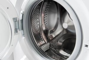washing machine with door open and clean drum