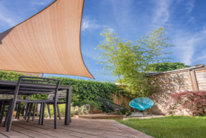 A sunshade in a backyard.