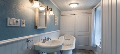 Wainscoting Your Bathroom With Contrasting Color Schemes Wainscoting Is An Attractive Decorative Alternative To Single Color Or Wallpapered Walls In The Bathroom A Design Feature That Covers