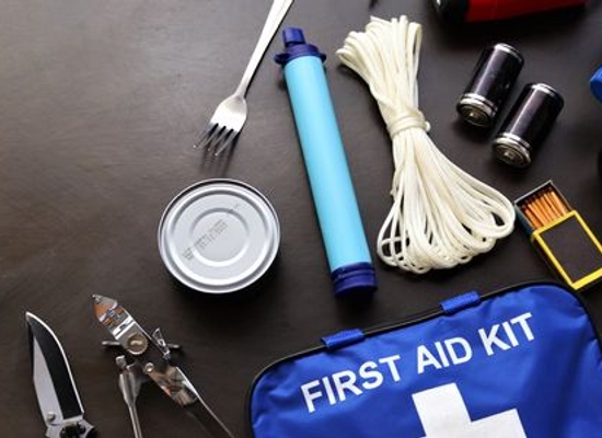 emergency supplies like tools, rope, and a first aid kit