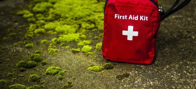 An emergency, first aid kit.