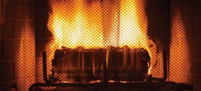 A fire in a fireplace. 