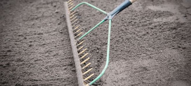 A rake working over soil.