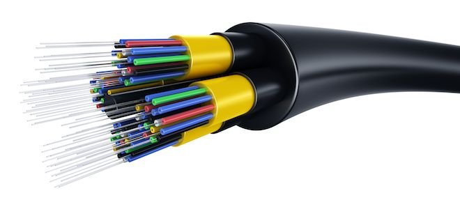 Fiber optic cables on a white background.