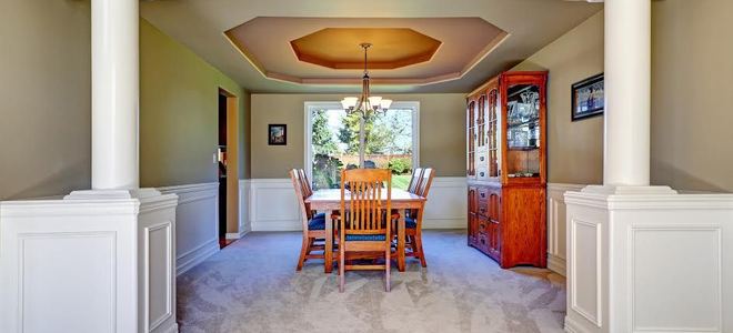 A dining room with columns.