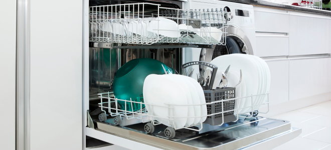 open dishwasher with the racks pulled out