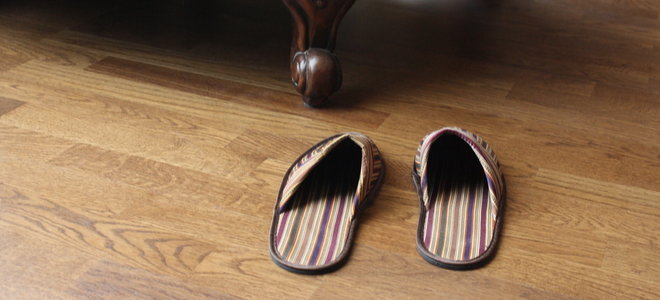 slippers on a wood floor