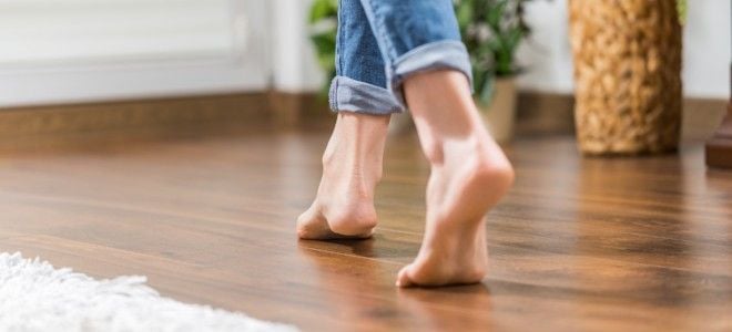 bare feet walking on laminate floor