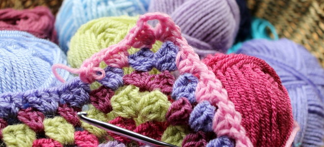 colorful yarn and knitting project