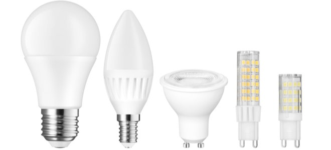 four different kinds of LED bulbs
