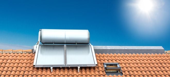 solar water heater mounted on a tile roof