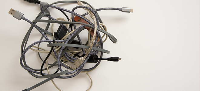 Tangled electronic cords and wires