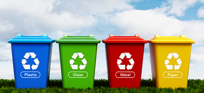 Various types of recycling bins outside