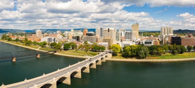 bridge to an urban area in Harrisburg, Pennsylvania