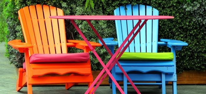 Brightly colored outdoor chairs.