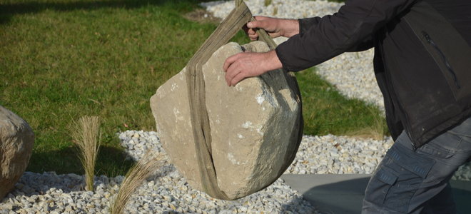 landscape boulder in sling