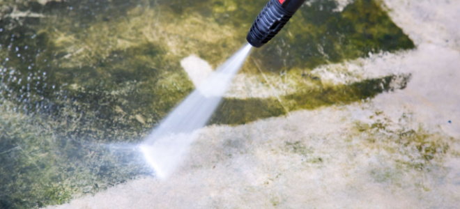 power spray cleaning moss off concrete