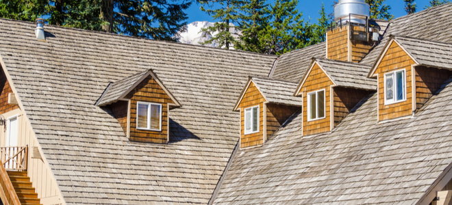 wood shingles on large house roof