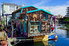 decorated houseboat on the water