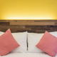 Pillows and bed headboard