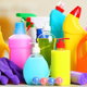 various colorful chemical product bottles