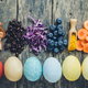 a line of colorful Easter eggs with natural dye products