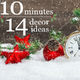 A backdrop of snow, Christmas ornaments, and a clock.