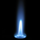A blue flame against a black background.