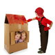 children playing with a cardboard house