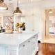 bright kitchen with hanging lights