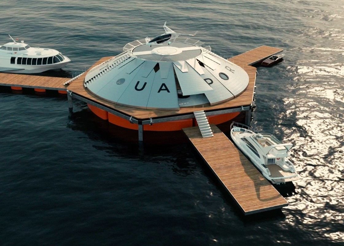 Rendering for a similar eVOTL airport on water.